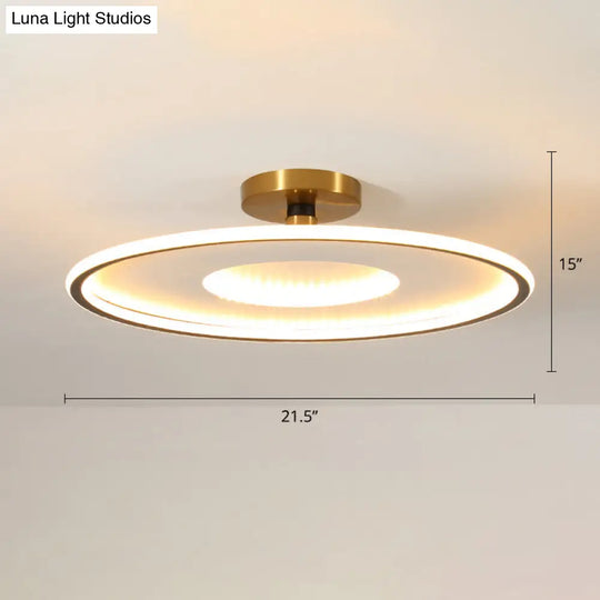 Simplicity Metal Led Ceiling Light | Disc Semi Flush Mount Fixture For Bedrooms Black-White / 21.5