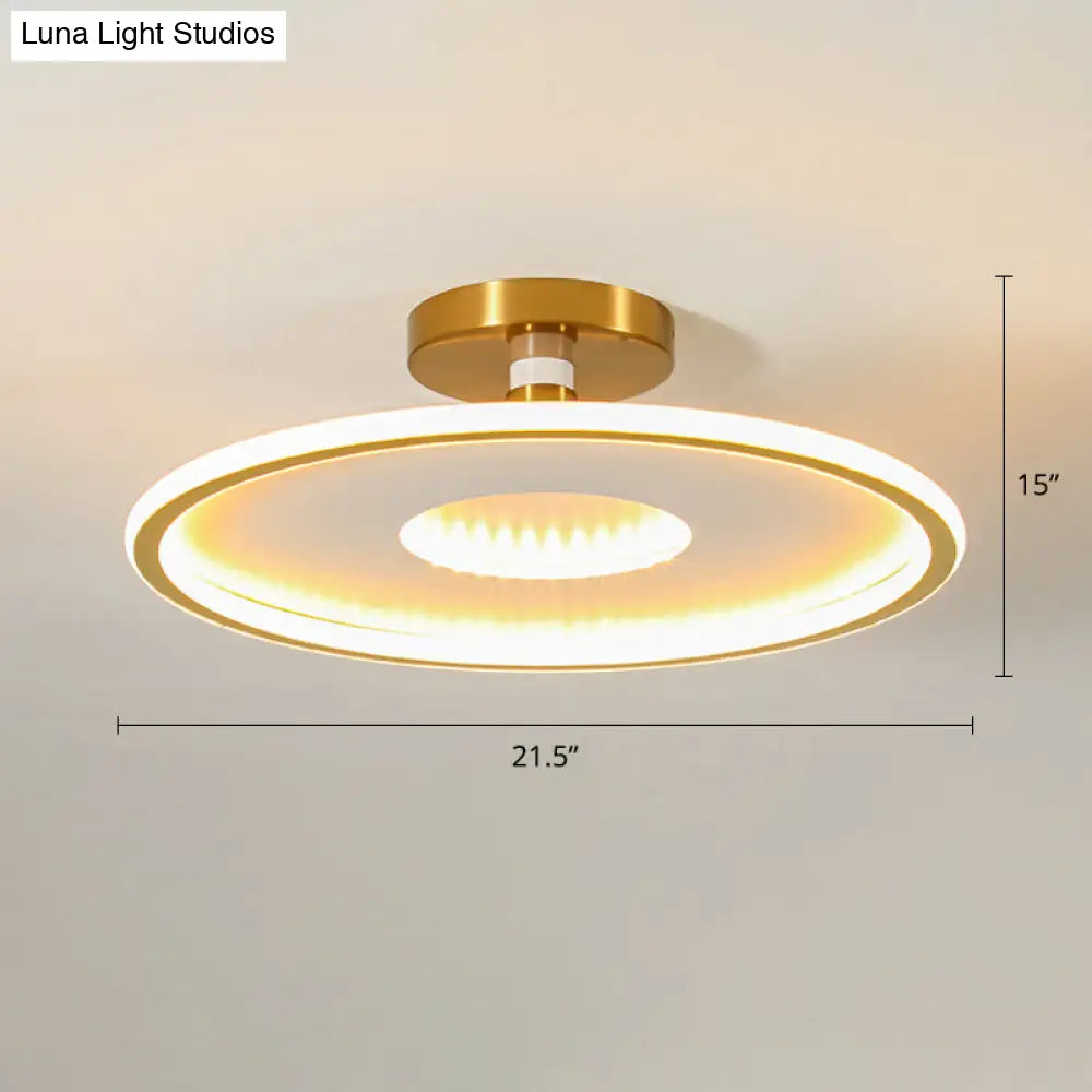 Simplicity Metal Led Ceiling Light | Disc Semi Flush Mount Fixture For Bedrooms White-Gold / 21.5