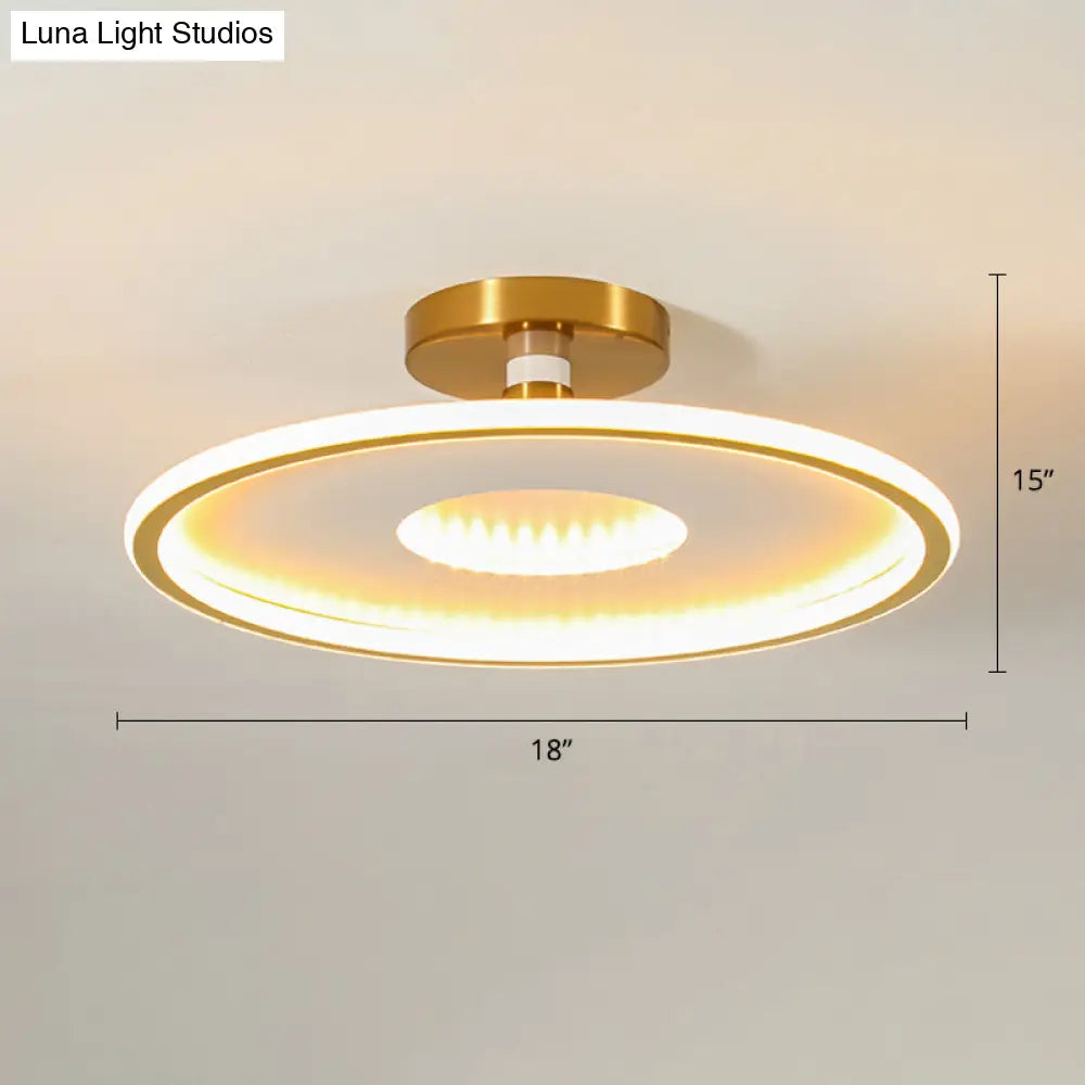 Simplicity Metal Led Ceiling Light | Disc Semi Flush Mount Fixture For Bedrooms White-Gold / 18 Warm