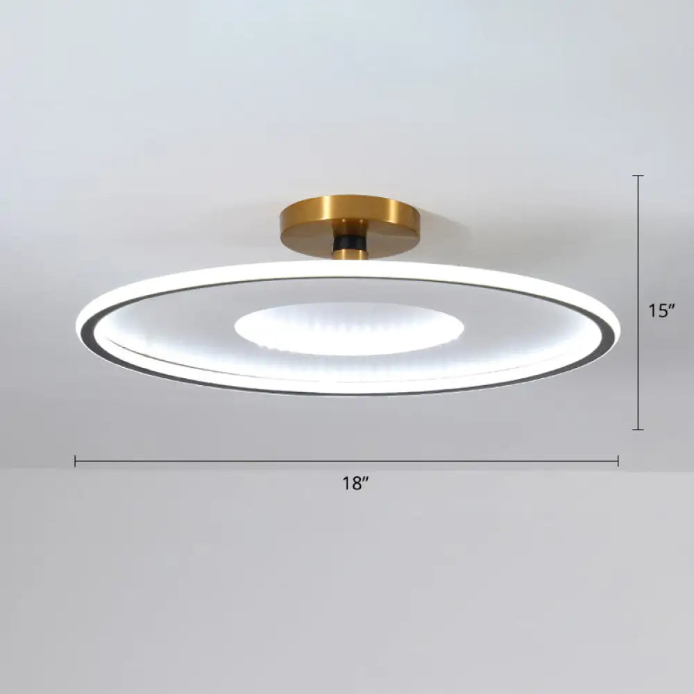 Simplicity Metal Led Ceiling Light | Disc Semi Flush Mount Fixture For Bedrooms Black - White /