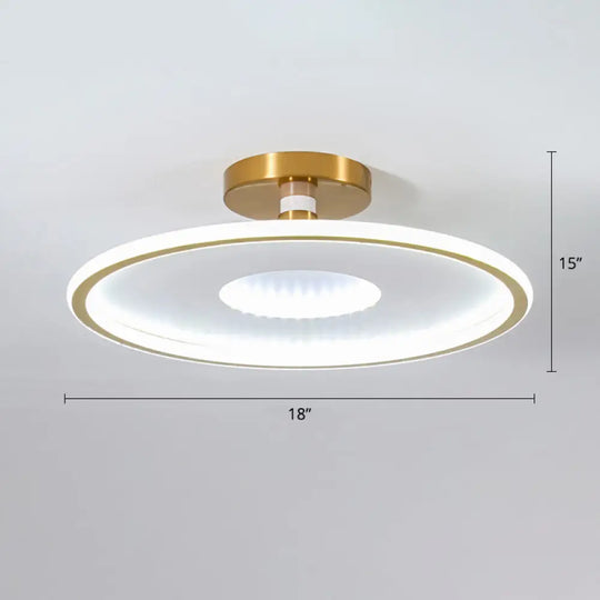 Simplicity Metal Led Ceiling Light | Disc Semi Flush Mount Fixture For Bedrooms White - Gold /