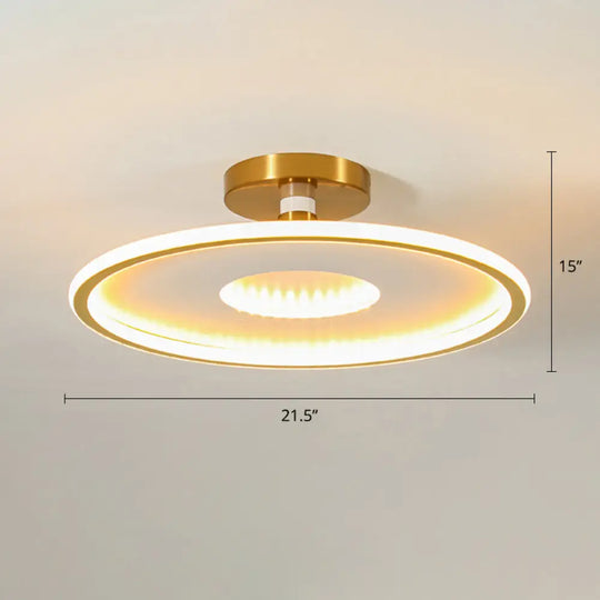 Simplicity Metal Led Ceiling Light | Disc Semi Flush Mount Fixture For Bedrooms White - Gold /