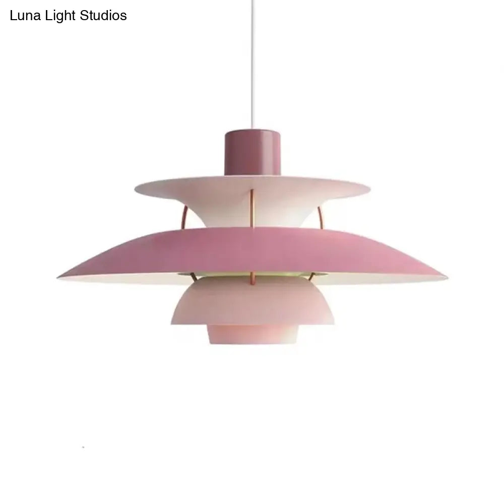 Sleek Metal Pendulum Ceiling Lamp With Tiered Design For Dining Room Pink / Small