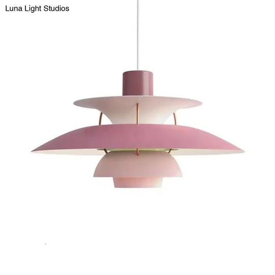 Sleek Metal Pendulum Ceiling Lamp With Tiered Design For Dining Room Pink / Small