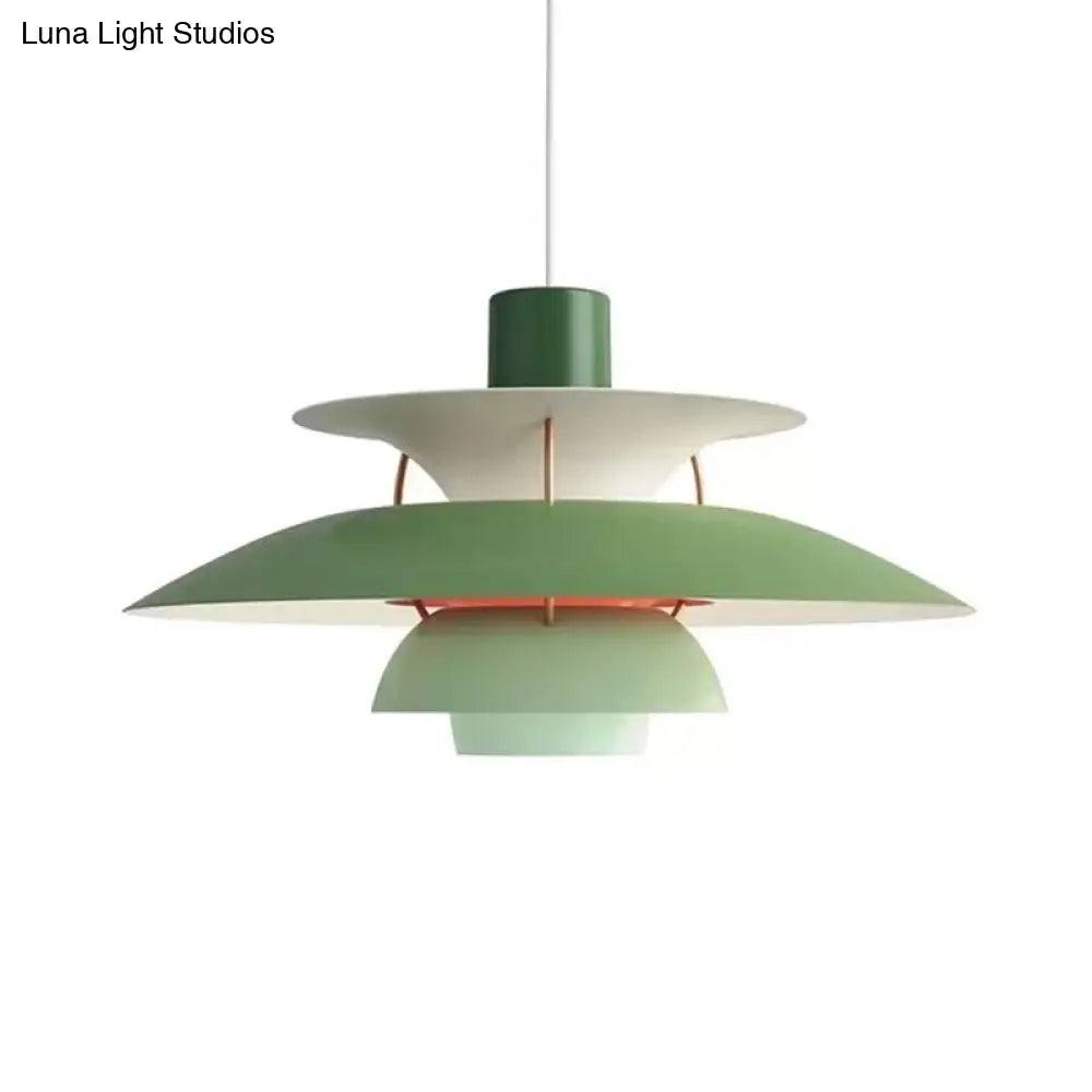 Sleek Metal Pendulum Ceiling Lamp With Tiered Design For Dining Room Green / Small