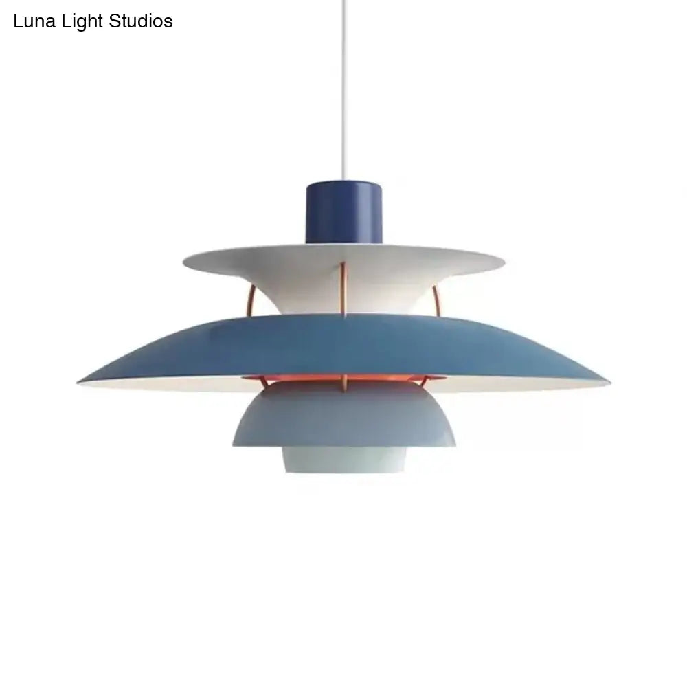 Sleek Metal Pendulum Ceiling Lamp With Tiered Design For Dining Room Blue / Small