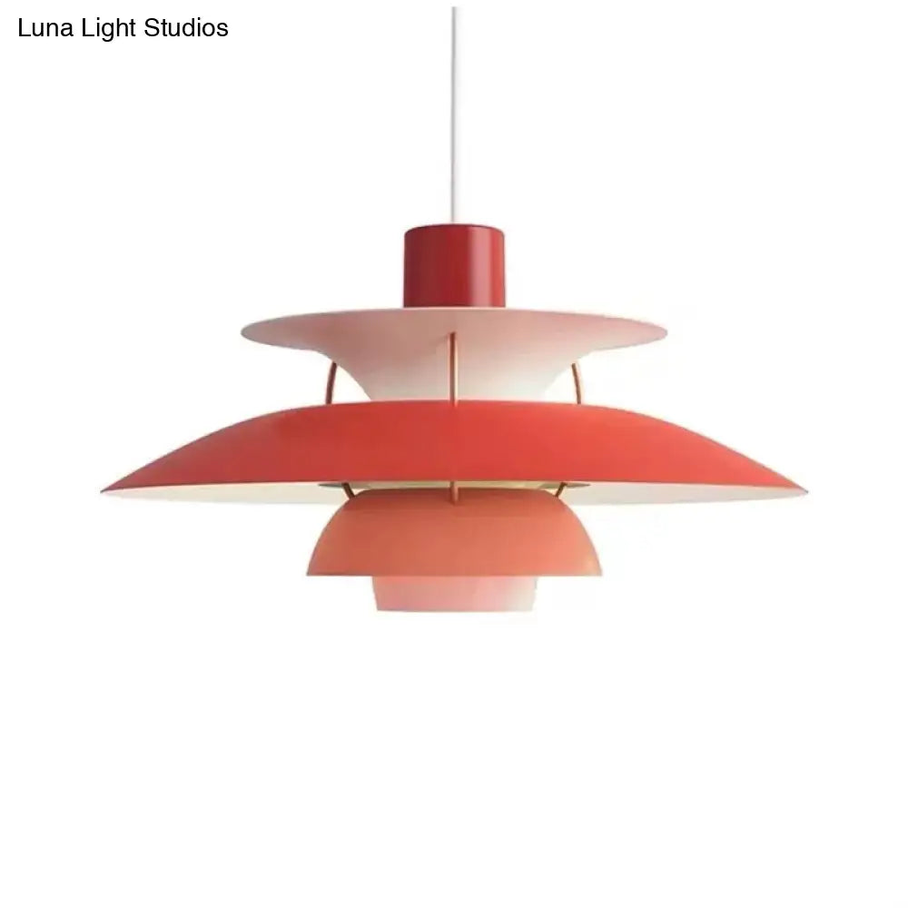 Sleek Metal Pendulum Ceiling Lamp With Tiered Design For Dining Room Red / Small