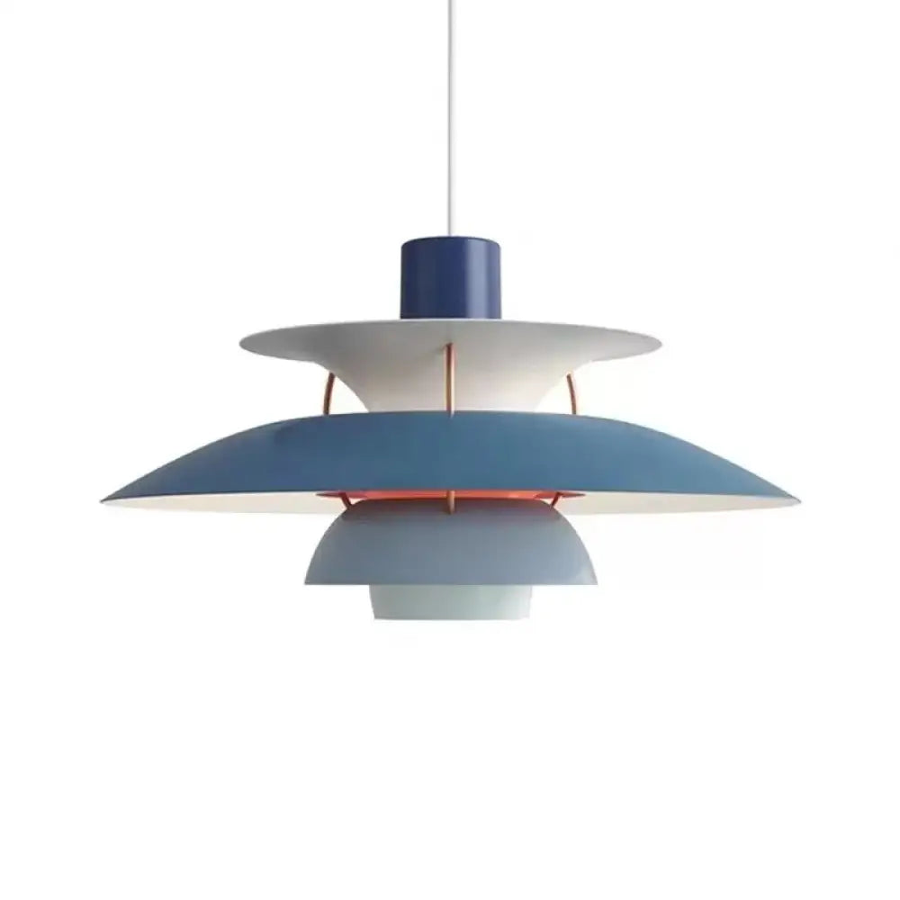 Simplicity Metal Pendulum Light For Dining Room Ceiling - Tiered Design With 1 Head Suspension Blue