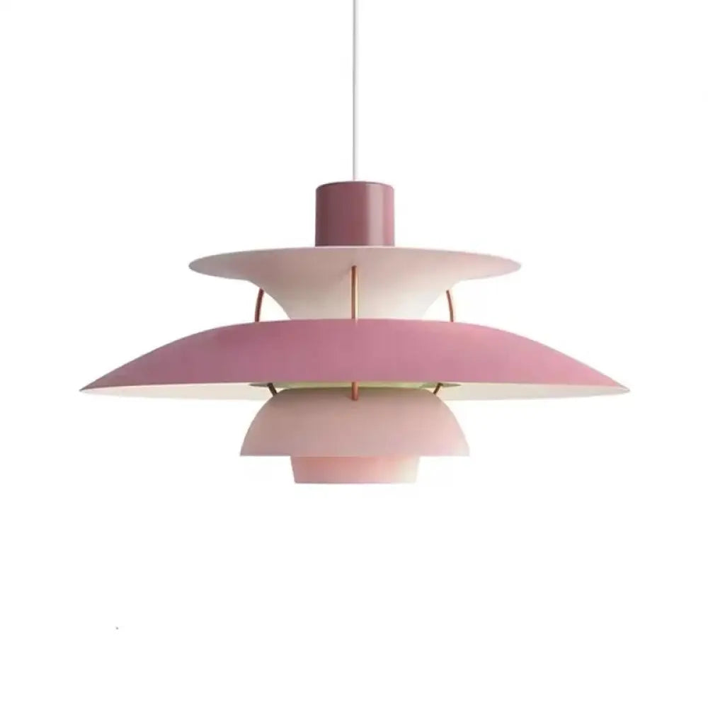 Simplicity Metal Pendulum Light For Dining Room Ceiling - Tiered Design With 1 Head Suspension Pink