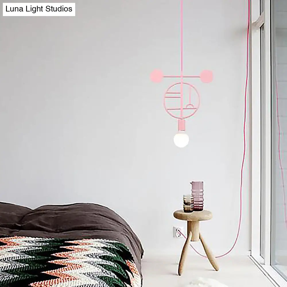 Sleek Geometric Frame Pendant Lamp With Metallic Finish - Modern 1-Head Bedroom Light Fixture Pink /