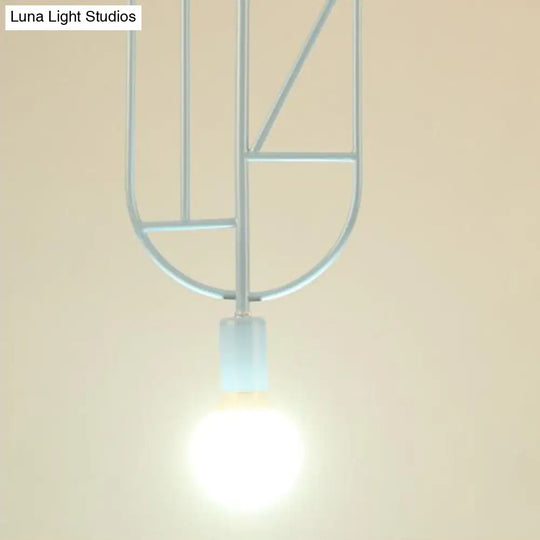 Sleek Geometric Frame Pendant Lamp With Metallic Finish - Modern 1-Head Bedroom Light Fixture Blue /