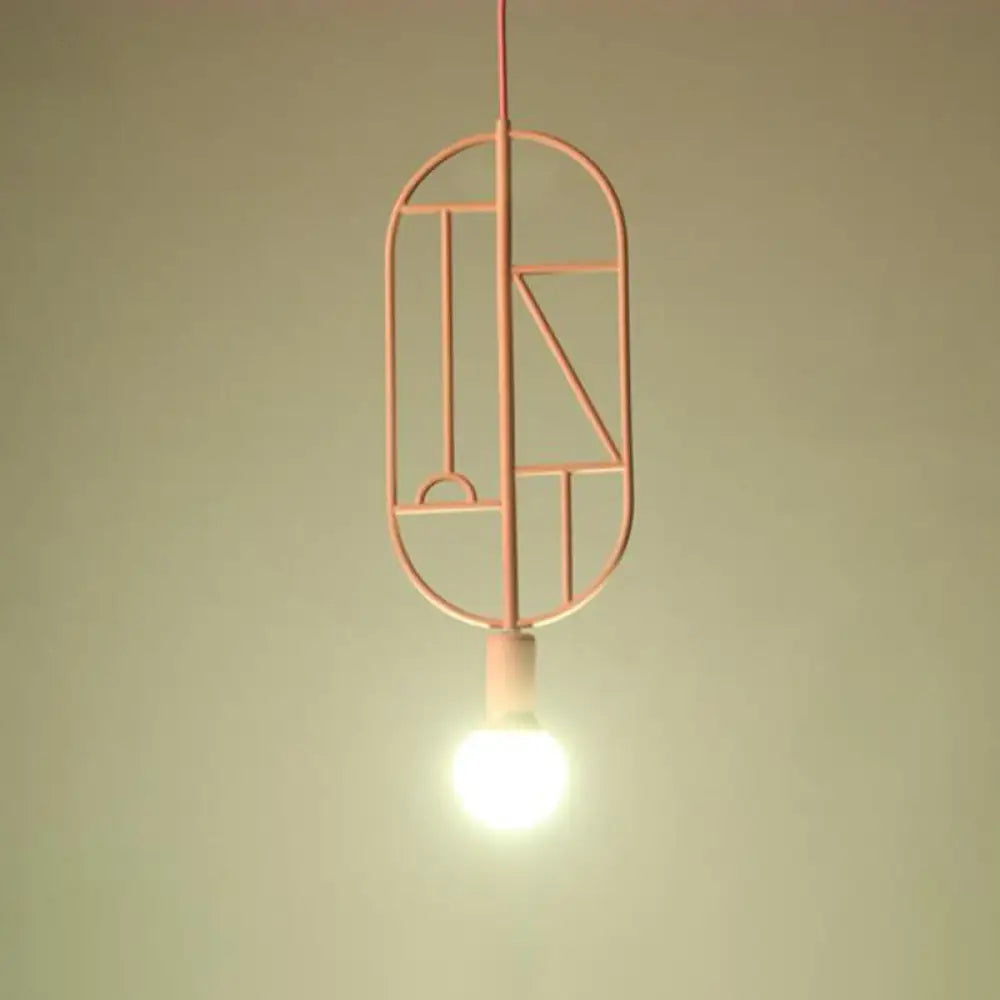 Simplicity Metallic Geometric Frame Drop Lamp With Bare Bulb Design – 1 Head Pendant Light