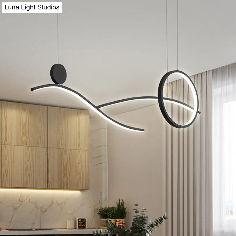 Simplicity Metallic Led Hanging Chandelier: Circle & Branch Down Lighting Black/White/Gold