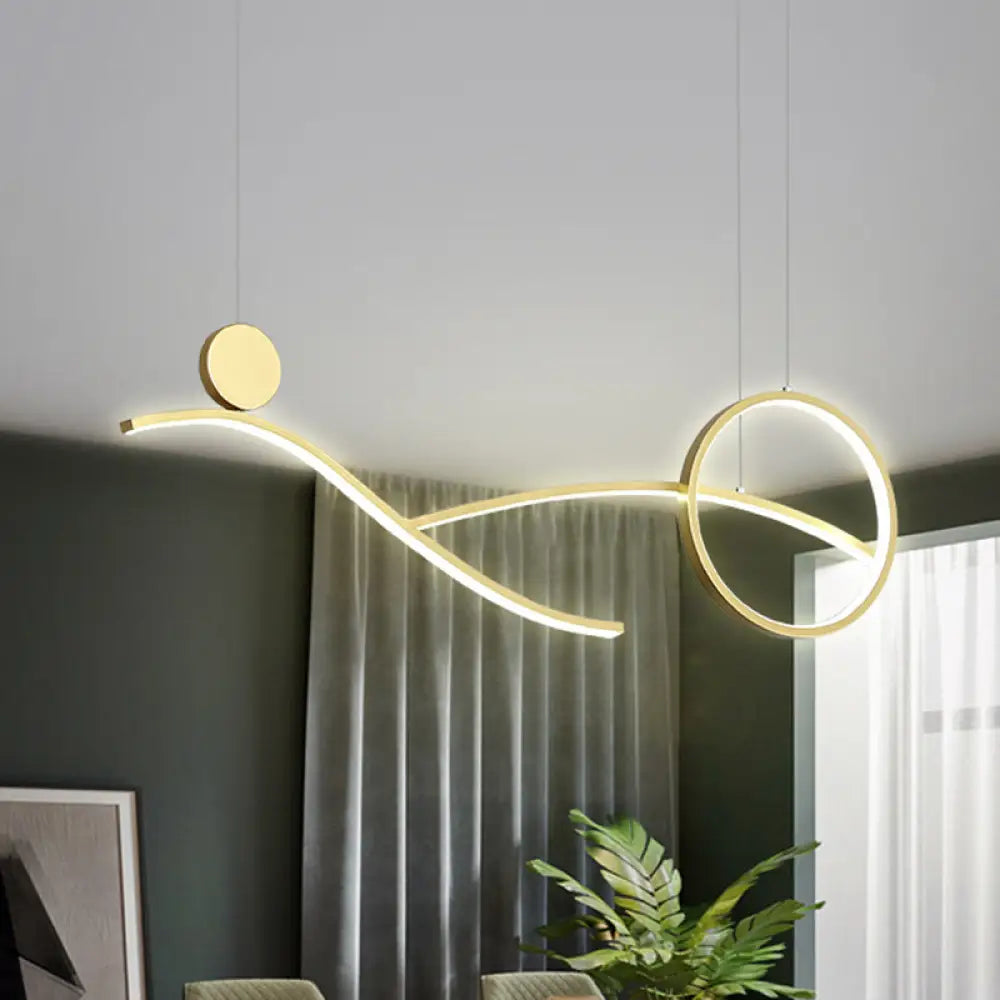 Simplicity Metallic Led Hanging Chandelier - Circle And Branch Down Lighting In Warm/White Light