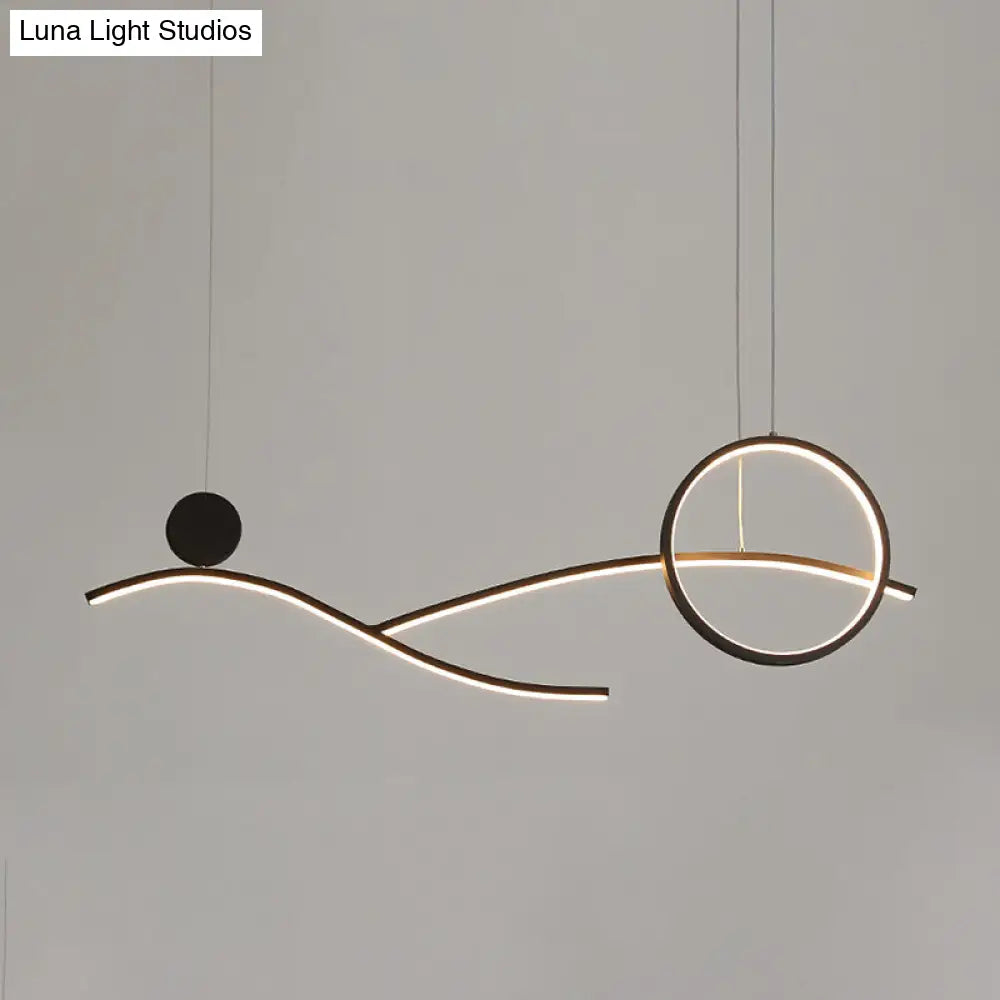 Simplicity Metallic Led Hanging Chandelier: Circle & Branch Down Lighting Black/White/Gold