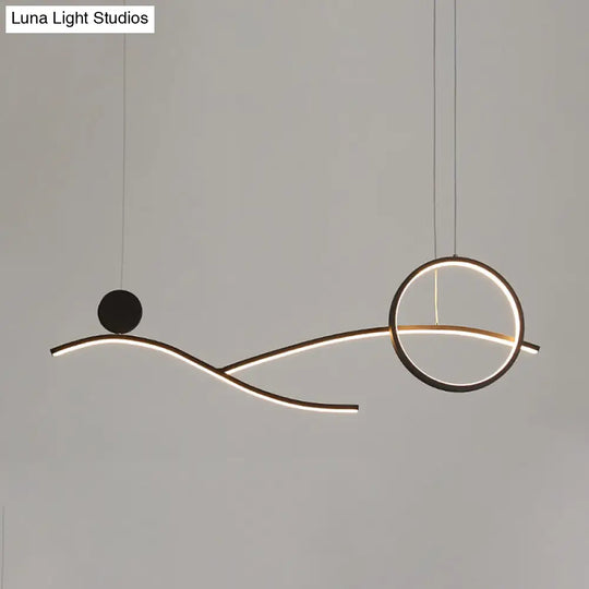 Simplicity Metallic Led Hanging Chandelier: Circle & Branch Down Lighting Black/White/Gold