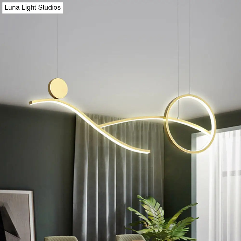 Simplicity Metallic Led Hanging Chandelier: Circle & Branch Down Lighting Black/White/Gold