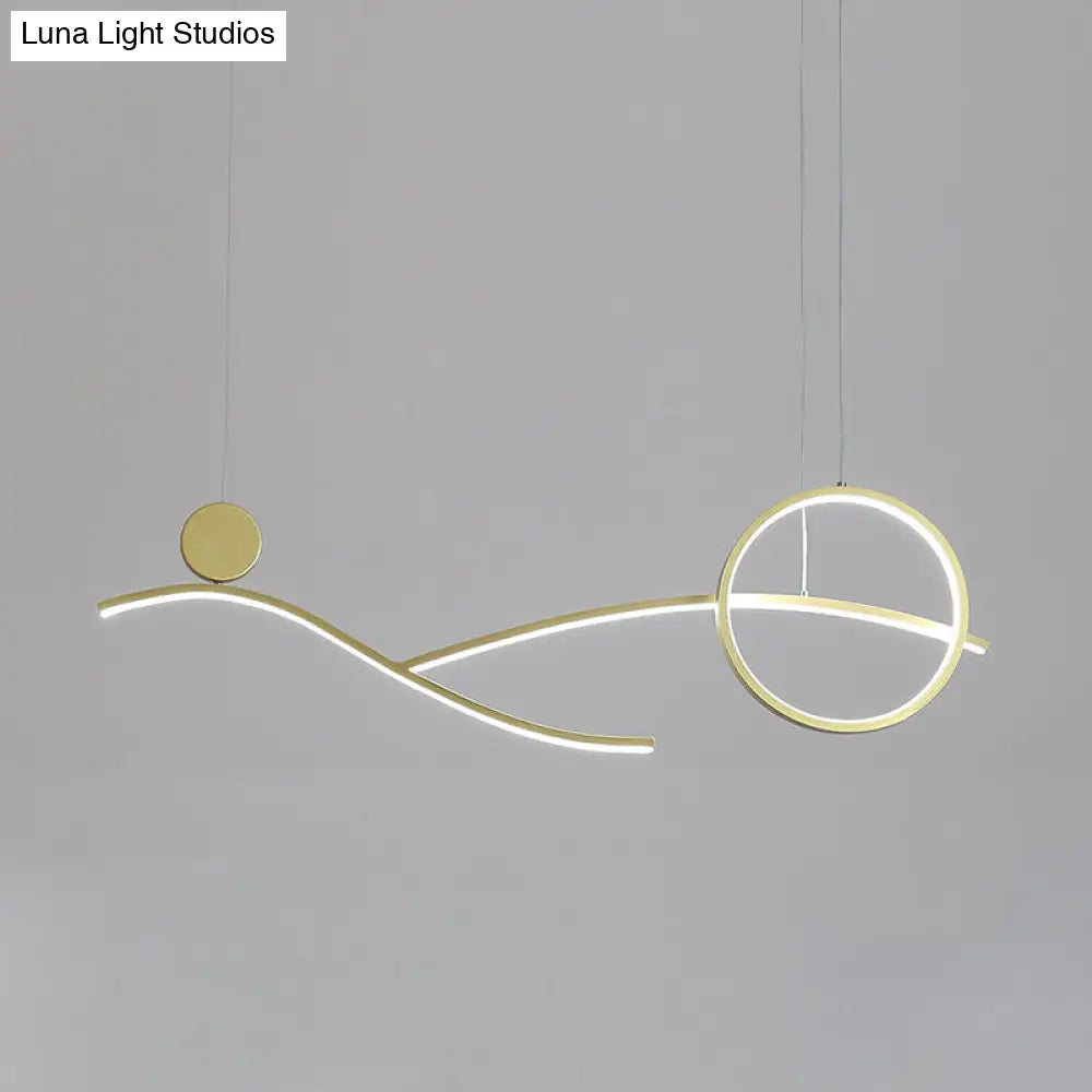 Simplicity Metallic Led Hanging Chandelier: Circle & Branch Down Lighting Black/White/Gold