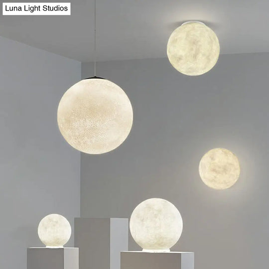 Simplicity Moon Sphere White Nightstand Lamp: Plastic 1-Light Bedroom Table Light