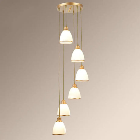 Simplicity Multi-Light Pendant | Cream Glass Spiral Bell Shade Staircase Hanging Light 6 / Gold