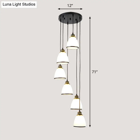 Simplicity Multi-Light Pendant | Cream Glass Spiral Bell Shade Staircase Hanging Light