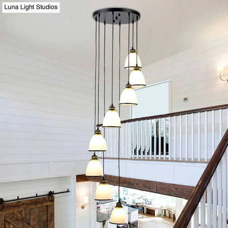 Simplicity Multi-Light Pendant | Cream Glass Spiral Bell Shade Staircase Hanging Light