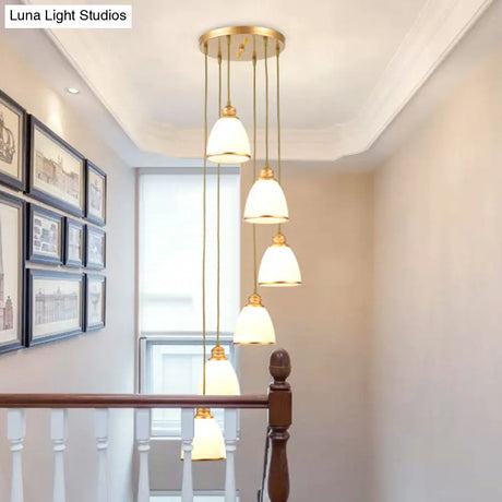 Simplicity Multi-Light Pendant | Cream Glass Spiral Bell Shade Staircase Hanging Light