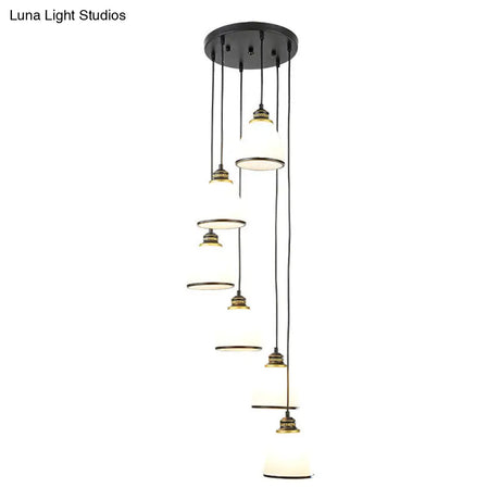 Simplicity Multi-Light Pendant | Cream Glass Spiral Bell Shade Staircase Hanging Light