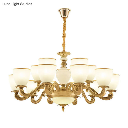 Gold Simplicity Pendant Light Fixture For Living Room With Milky Glass Bowl Chandelier