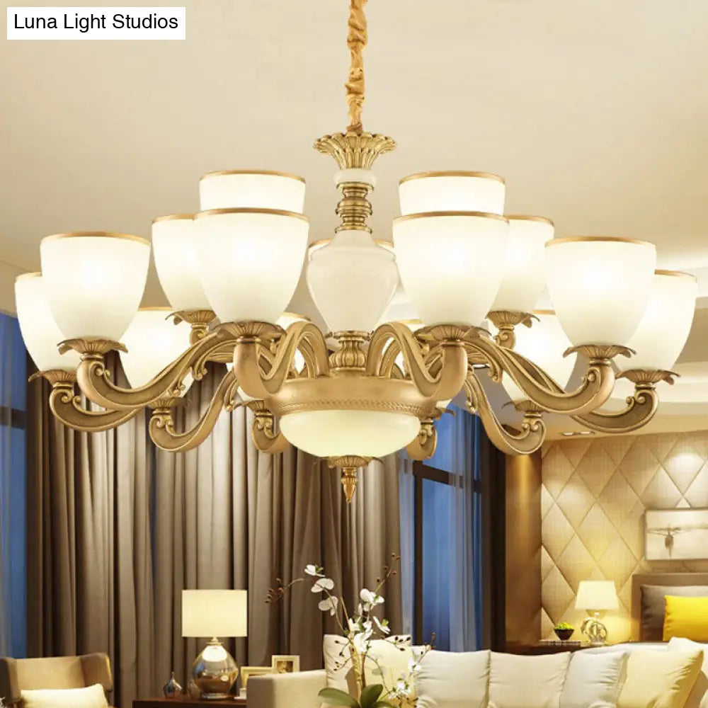 Gold Simplicity Pendant Light Fixture For Living Room With Milky Glass Bowl Chandelier