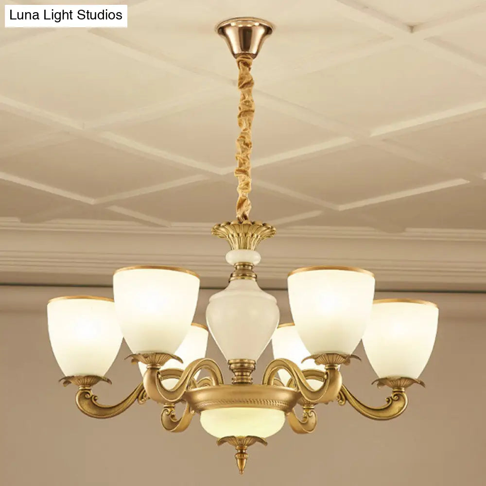 Gold Simplicity Pendant Light Fixture For Living Room With Milky Glass Bowl Chandelier