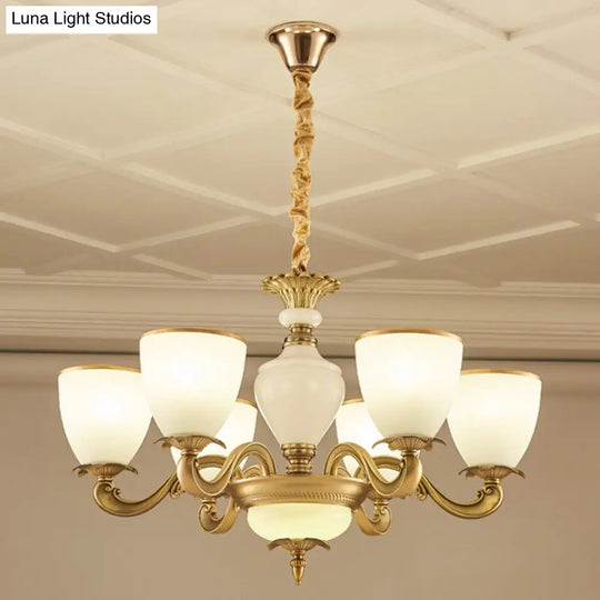 Gold Simplicity Pendant Light Fixture For Living Room With Milky Glass Bowl Chandelier