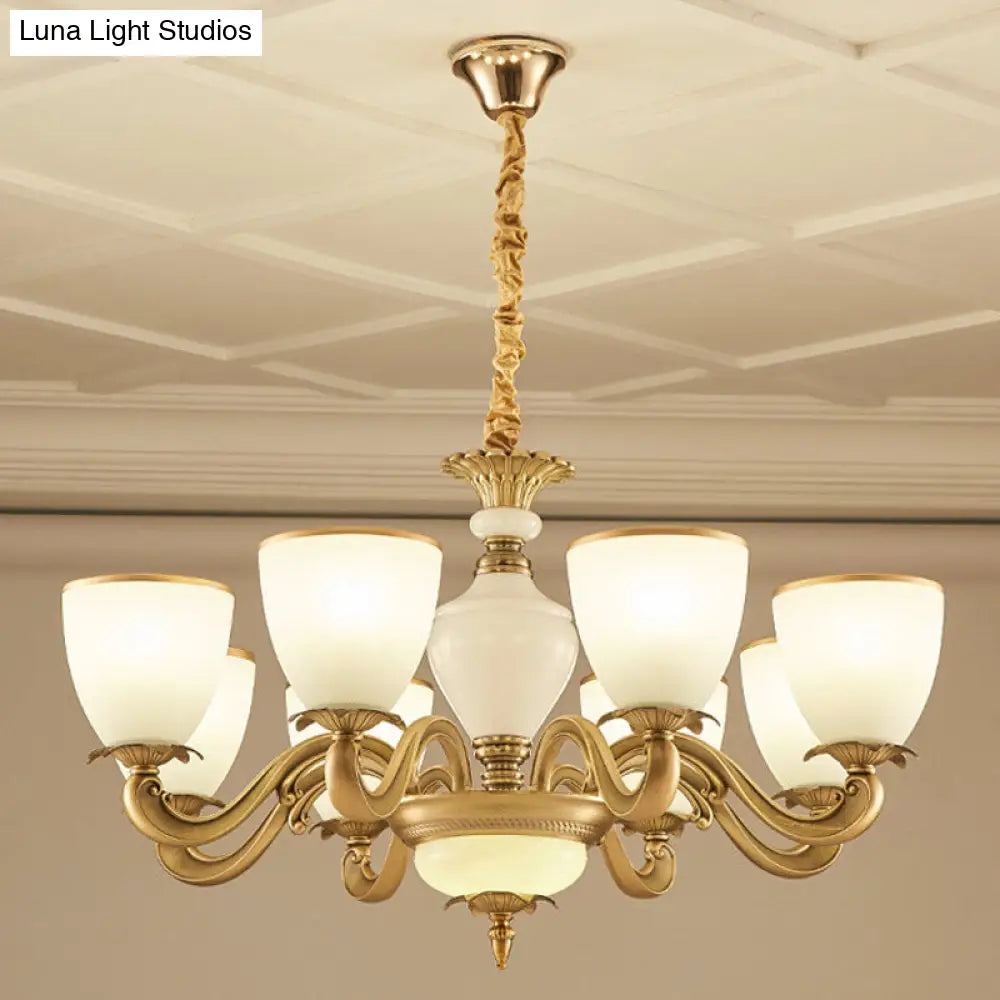 Gold Simplicity Pendant Light Fixture For Living Room With Milky Glass Bowl Chandelier