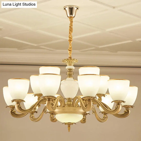 Gold Simplicity Pendant Light Fixture For Living Room With Milky Glass Bowl Chandelier 15 / White