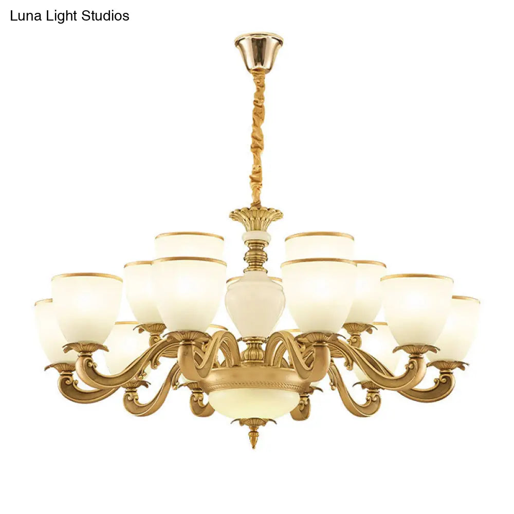 Simplicity Pendant Light Fixture In Gold With Milky Glass Bowl For Living Room