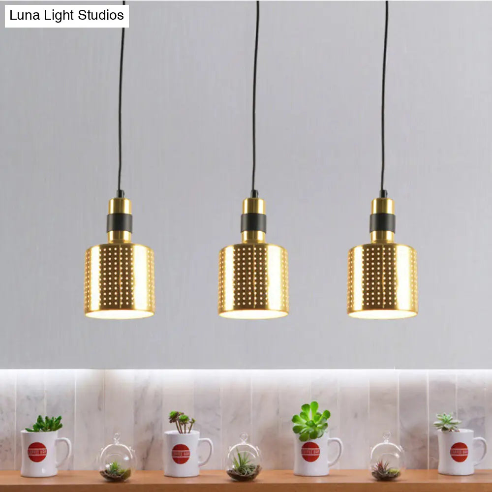 Brass Multi-Pendant Dining Room Hanging Lamp Kit With 3 Punched Bottle Lights / Linear