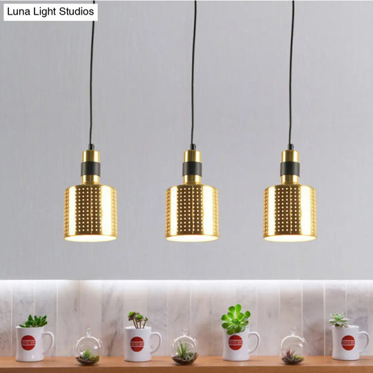 Brass Multi-Pendant Dining Room Hanging Lamp Kit With 3 Punched Bottle Lights / Linear