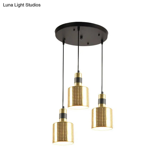 Brass Multi-Pendant Dining Room Hanging Lamp Kit With 3 Punched Bottle Lights / Round