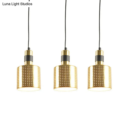 Brass Multi-Pendant Dining Room Hanging Lamp Kit With 3 Punched Bottle Lights