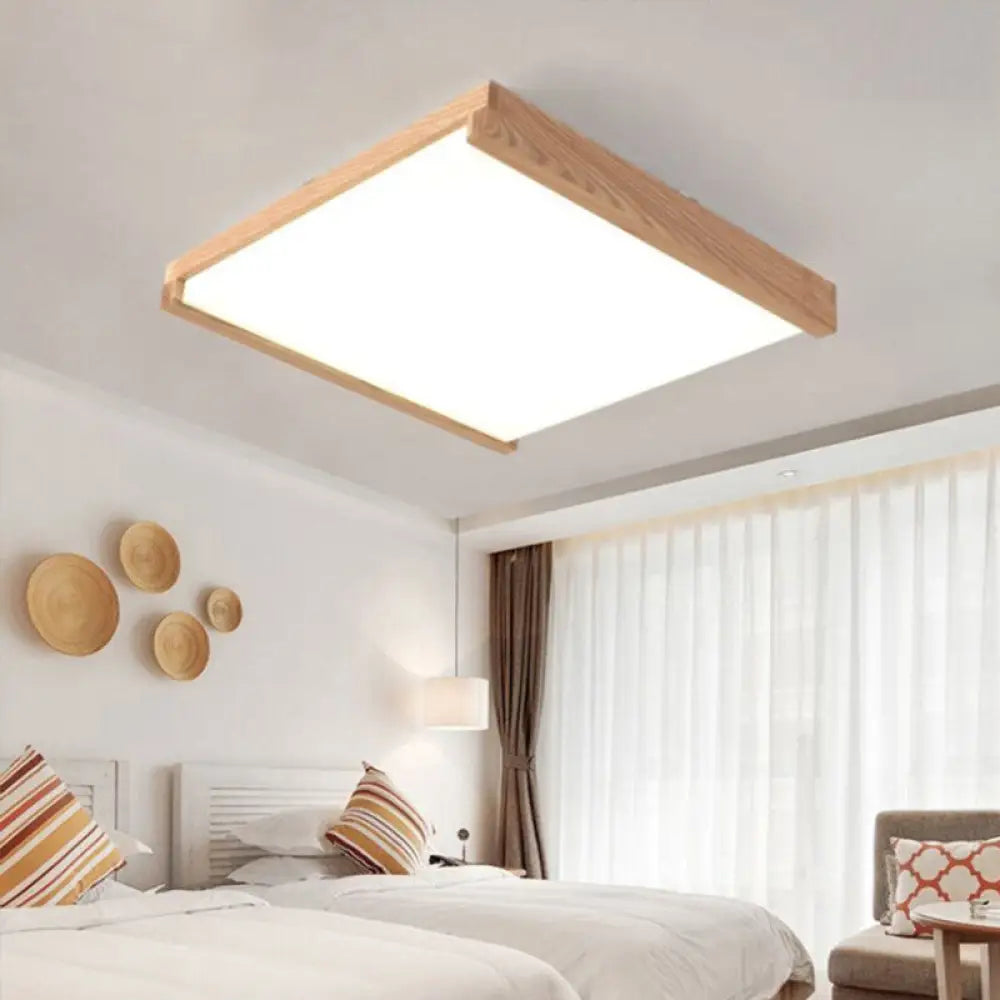 Simplicity Quad Shape Acrylic Flush Mount Ceiling Light For Bedroom - Wood Finish / 14’ Warm