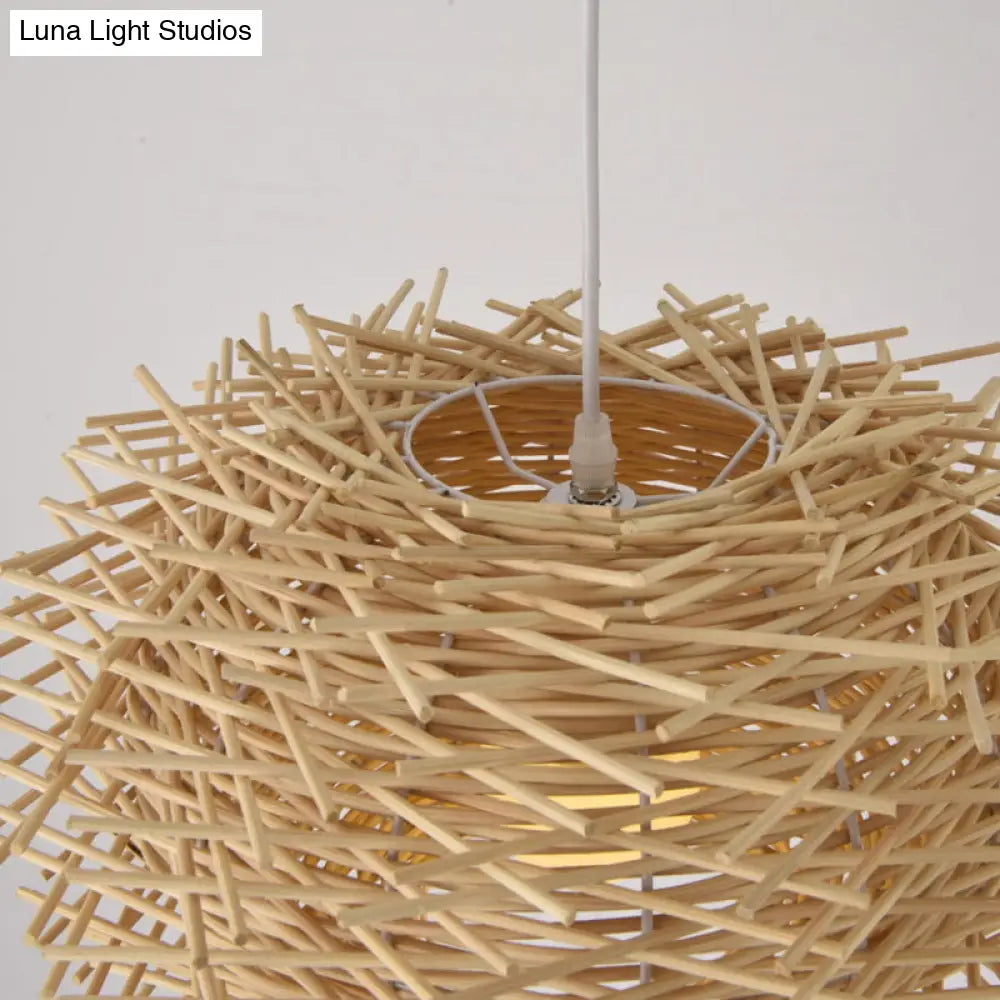 Simplicity Rattan Bird Nest Suspension Light - Wood Restaurant Pendant (1-Light)