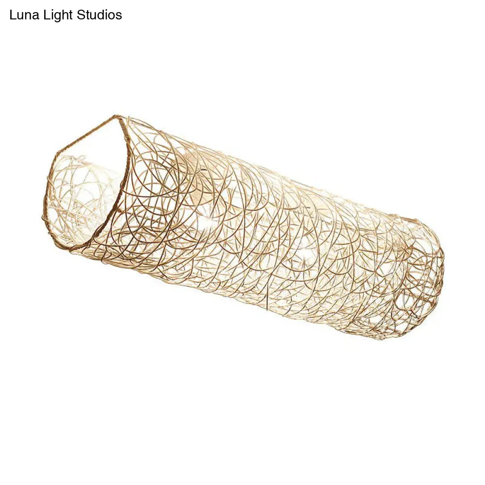 Simplicity Rattan Flush Mount Ceiling Light - Cylindrical Restaurant Lighting