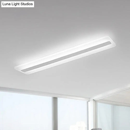 Simplicity Rectangle Led Flush Mount Light - Acrylic Living Room Ceiling Fixture In White