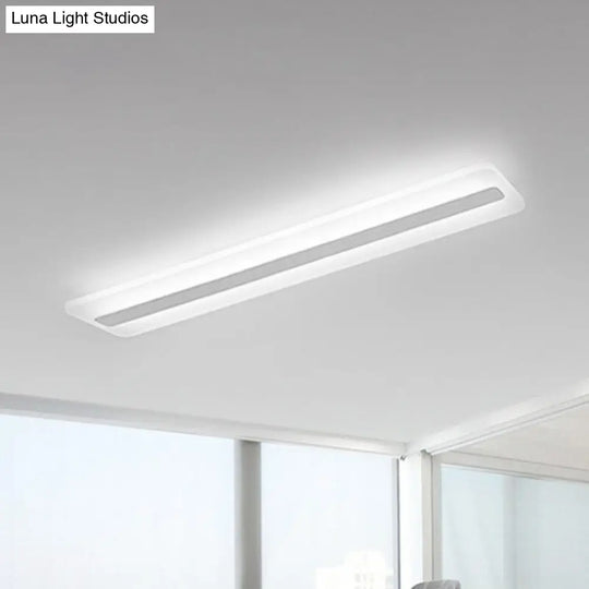 Simplicity Rectangle Led Flush Mount Light - Acrylic Living Room Ceiling Fixture In White