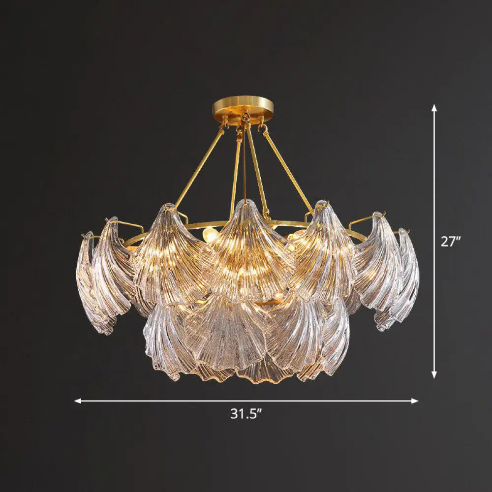 Simplicity Ribbed Crystal Brass Shell Chandelier Pendant Light - Elegant Dining Room Fixture 12 /