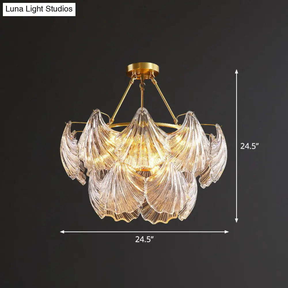 Simplicity Ribbed Crystal Brass Shell Chandelier Pendant Light For Dining Room 6 /