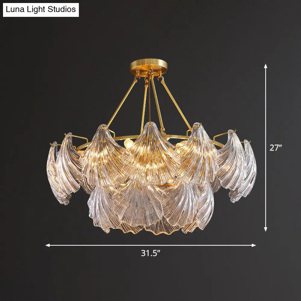 Simplicity Ribbed Crystal Brass Shell Chandelier Pendant Light For Dining Room 12 /