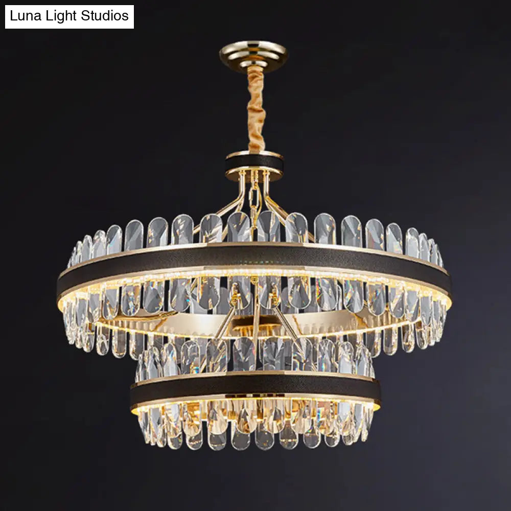 Modern Simplicity Led Chandelier In Gold-Black With K9 Crystal Pendant Light For Living Room / 2