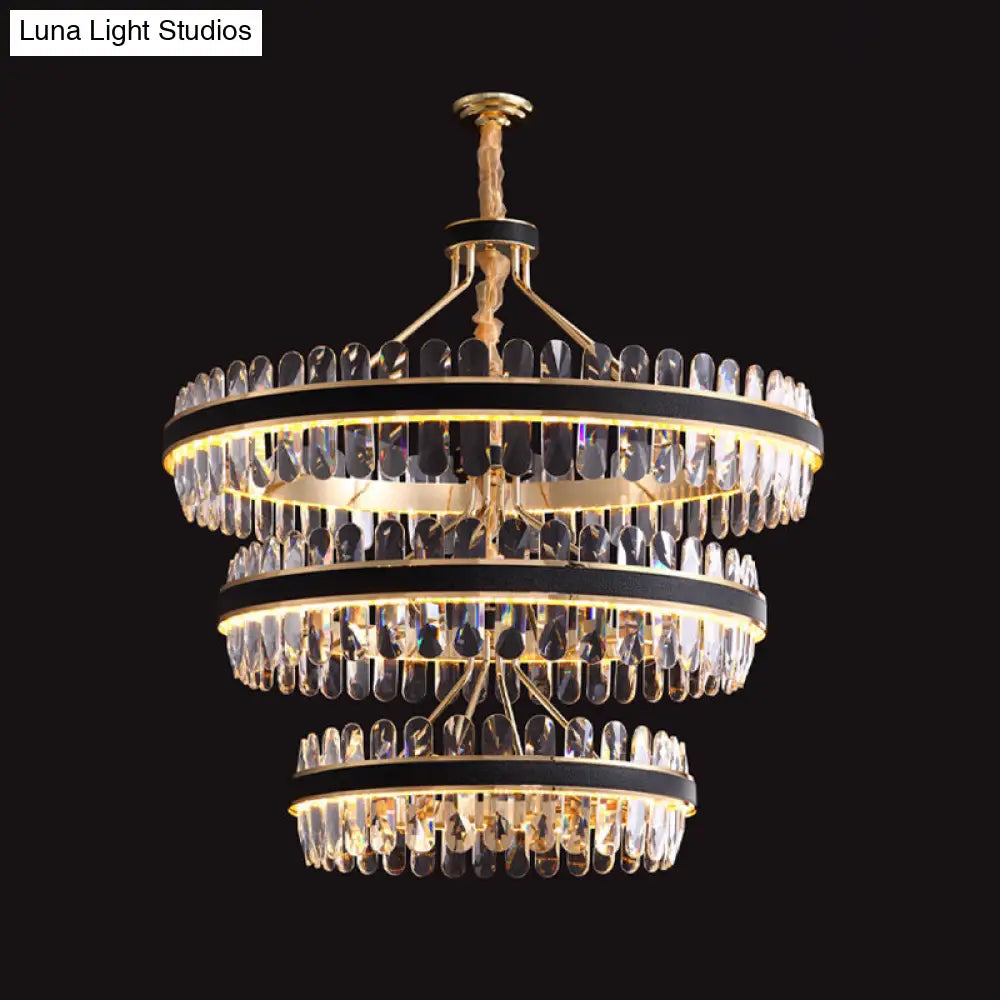 Modern Simplicity Led Chandelier In Gold-Black With K9 Crystal Pendant Light For Living Room / 3