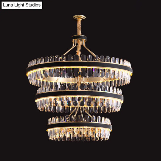 Modern Simplicity Led Chandelier In Gold-Black With K9 Crystal Pendant Light For Living Room / 3